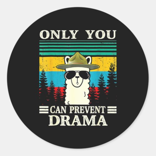 Llama Camping Only You Can Prevent Drama Vintage C Classic Round Sticker