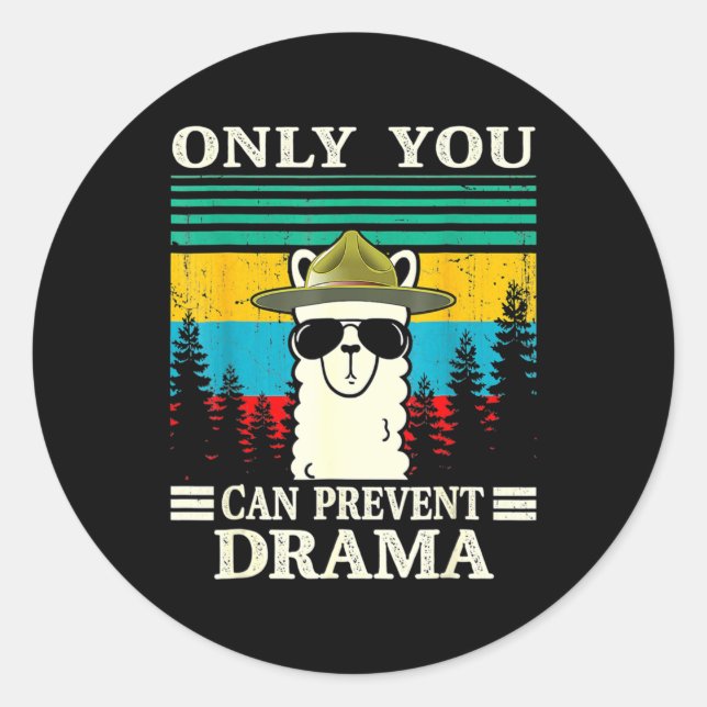 Llama Camping Only You Can Prevent Drama Vintage C Classic Round Sticker (Front)