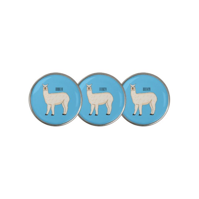 Llama cartoon illustration golf ball marker (3 Up)