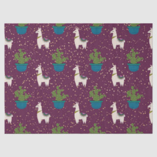 Llama, Catcus and Stars on Purple Decoupage Tissue Paper