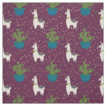 Llama, Catcus and Stars on Purple Fabric