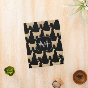 Llama Champagne Gold Sparkles pattern Monogram Mini Binder