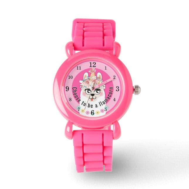 Llama | Choose to Be a Llamacorn Pink Glitter  Watch (Front)