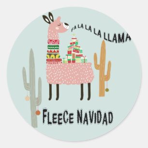 Llama Christmas Cute Fleece Navidad Classic Round Sticker