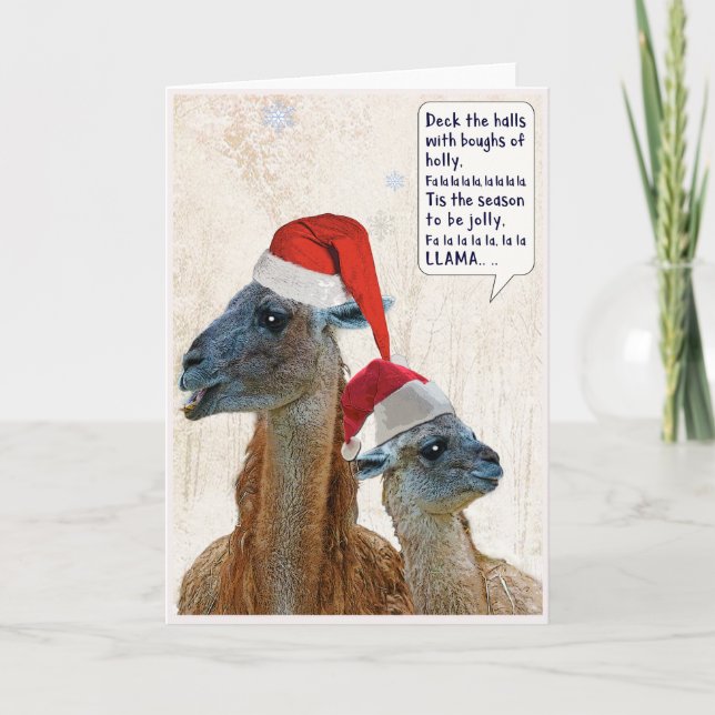 Llama Christmas Greeting Card Deck The Halls (Front)