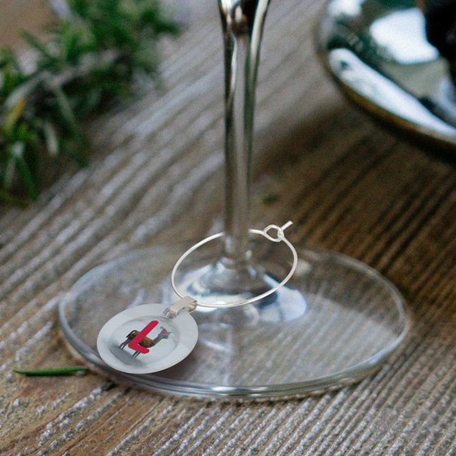 Llama Christmas Holiday Monogram Wine Charm (Add your initial to this funny Christmas llama wine charm/ Makes a perfect stocking stuffer)