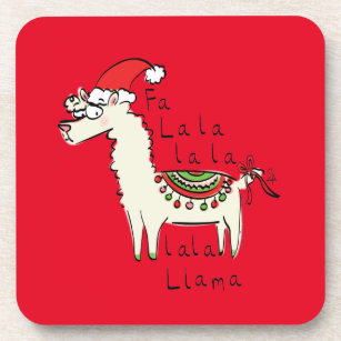 Christmas Fa La Llama Set of 4 Round Sandstone Coasters