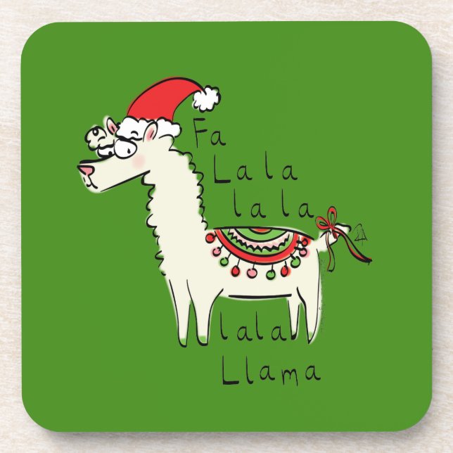 Llama Christmas Kids Cute Funny Beverage Coaster (Front)