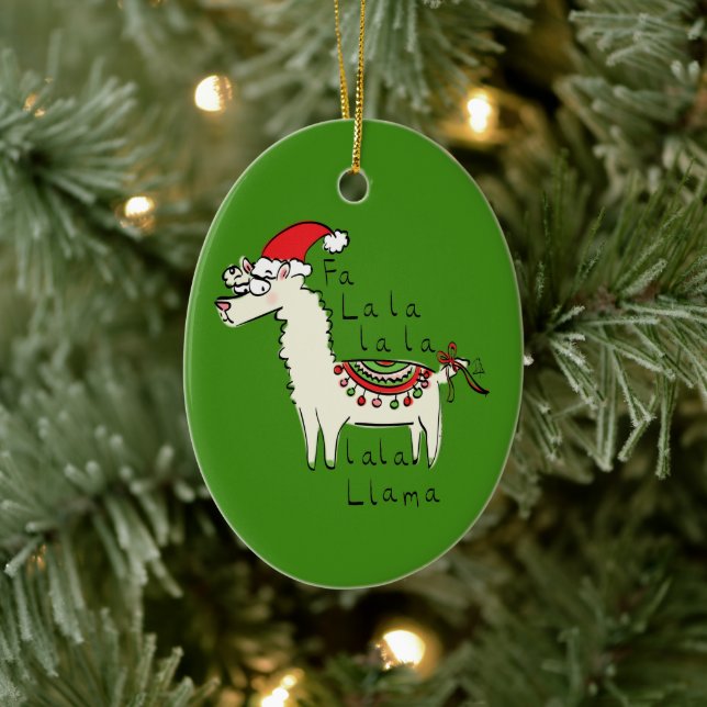 Llama Christmas Kids Cute Funny Ceramic Ornament (Tree)