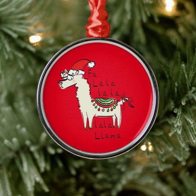 Llama Christmas Kids Cute Funny Metal Ornament (Tree)