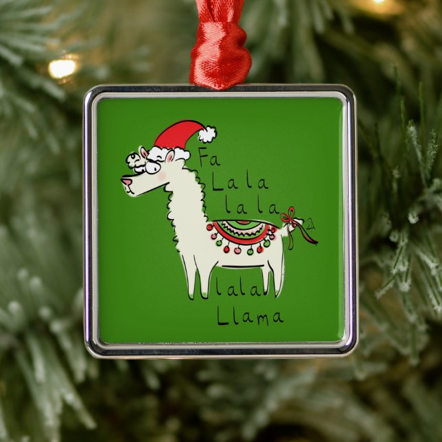 Llama Christmas Kids Cute Funny Metal Ornament (Tree)