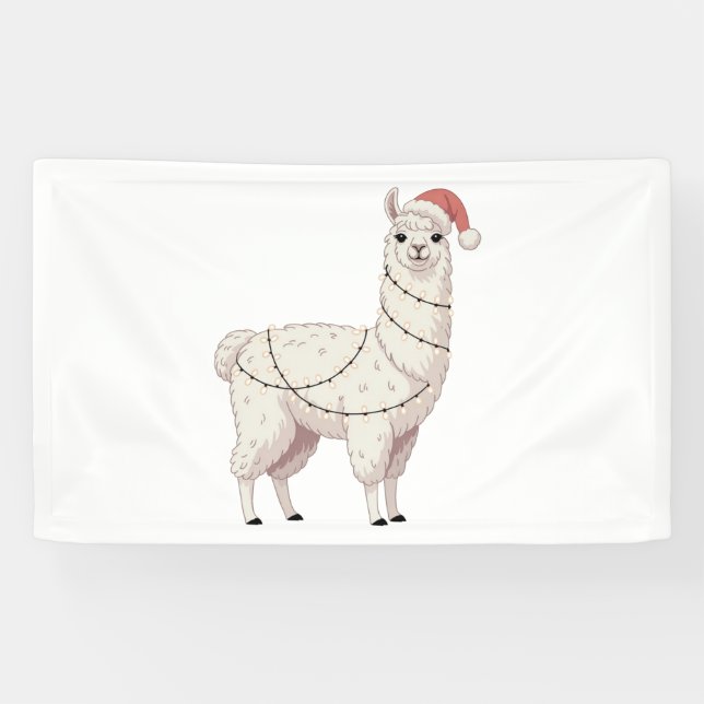 Llama Christmas Lights Sturdy Animals Lover Alpaca Banner (Horizontal)