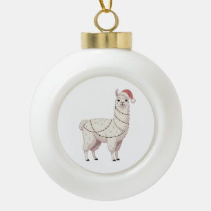 Llama Christmas Lights Sturdy Animals Lover Alpaca Ceramic Ball Christmas Ornament