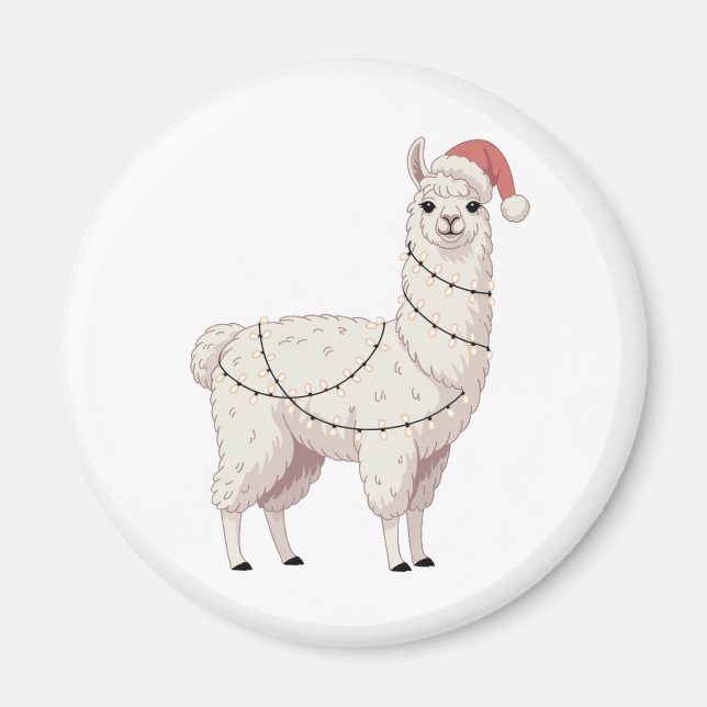 Llama Christmas Lights Sturdy Animals Lover Alpaca Magnet (Front)