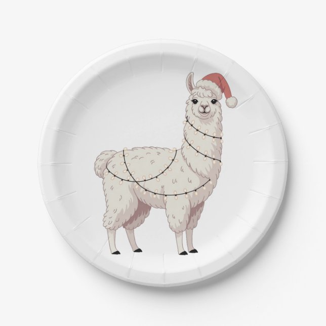 Llama Christmas Lights Sturdy Animals Lover Alpaca Paper Plates (Front)