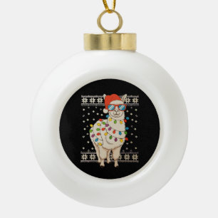 Llama Christmas Lights Ugly Xmas Sweater Holiday Ceramic Ball Christmas Ornament