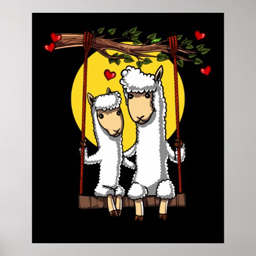 Llama Couple Alpaca Cute Animals Poster