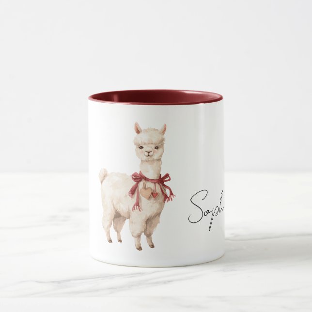 Llama Cream Bow Red Hearts Mug (Center)