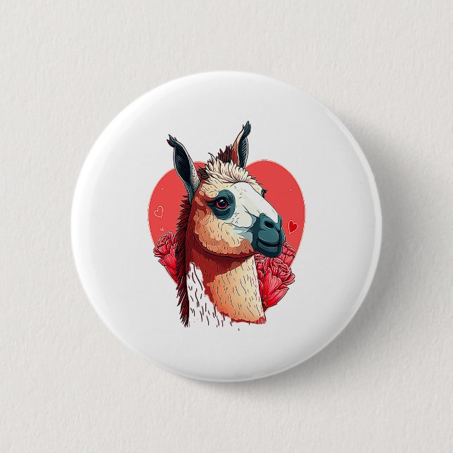 Llama Cute Alpaca Valentines Day Animal  Button (Front)