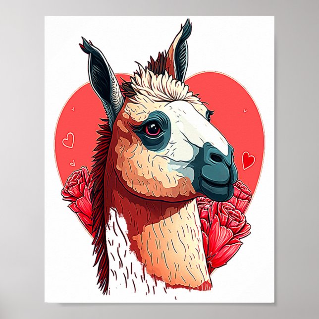 Llama Cute Alpaca Valentines Day Animal  Poster (Front)