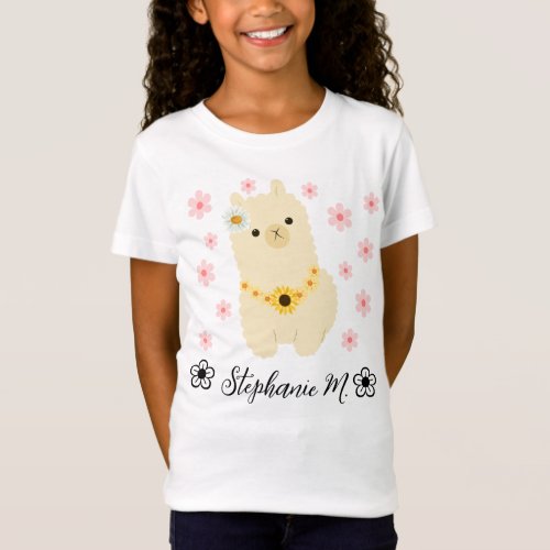 Llama Cute Baby w Yellow and Pink Flowers T_Shirt