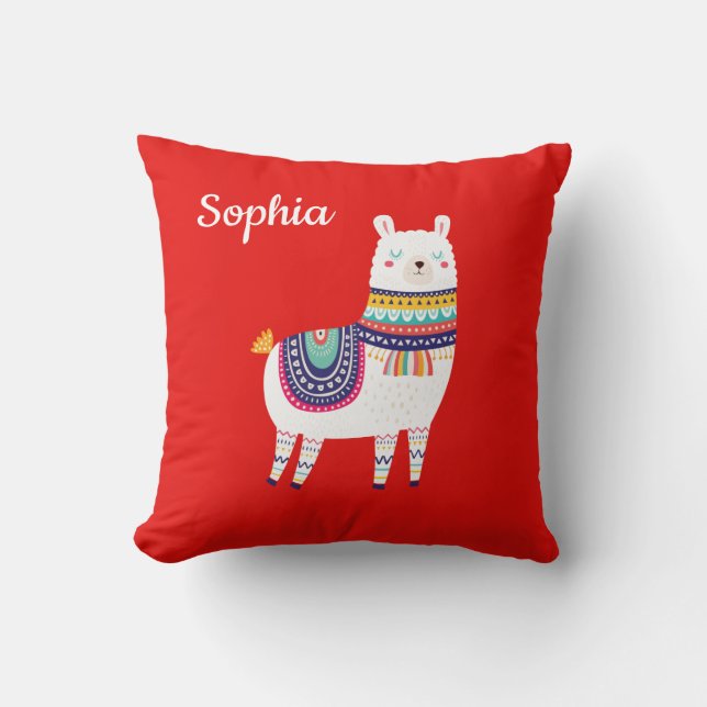 Llama Cute Custom Name Throw Pillow (Front)