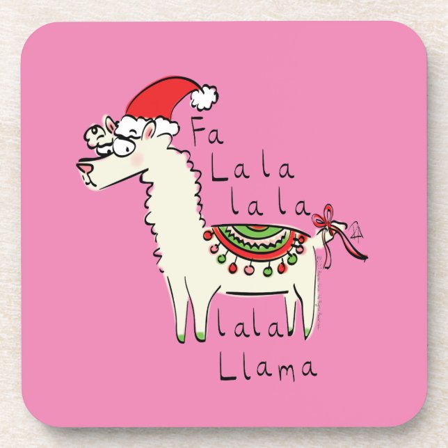 Llama Cute Funny Christmas Holiday Beverage Coaster (Front)