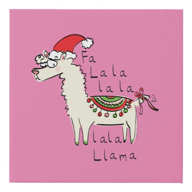 Llama Cute Funny Christmas Holiday Faux Canvas Print (Front)