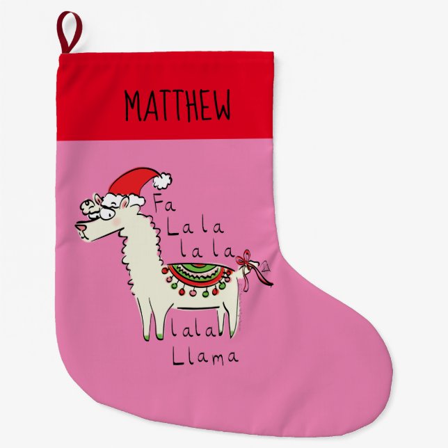 Llama Cute Funny Christmas Holiday Kids Large Christmas Stocking (Front)