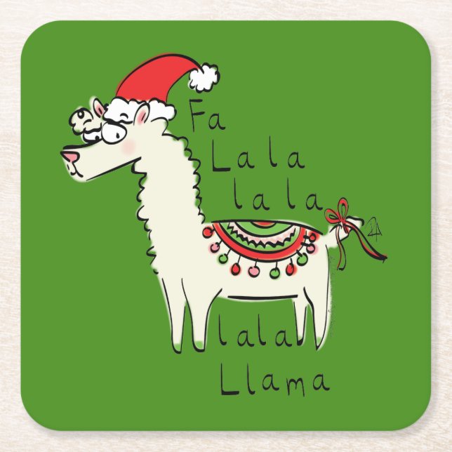 Llama Cute Funny Christmas Holiday Kids Square Paper Coaster (Front)
