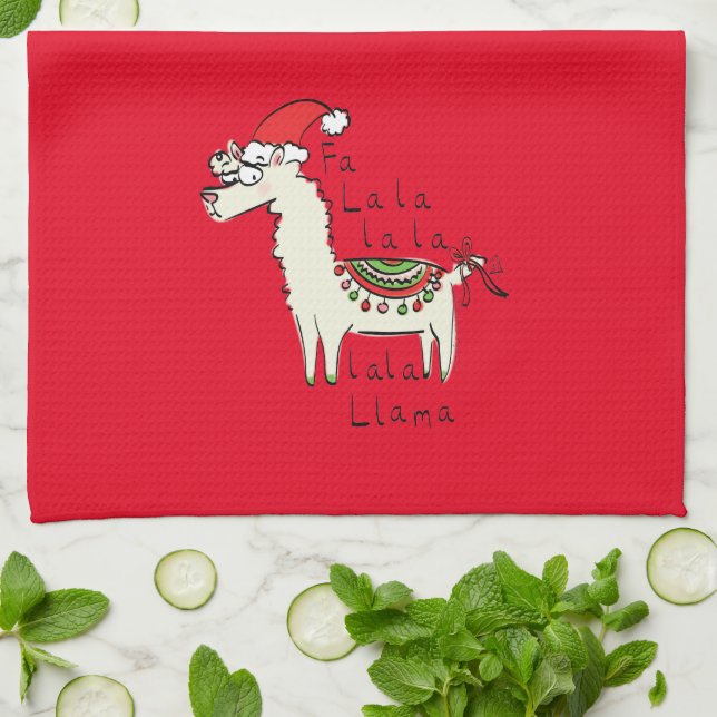 Llama Cute Funny Christmas Holiday Kitchen Towel (Folded)