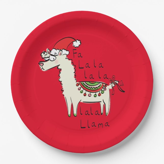 Llama Cute Funny Christmas Holiday Paper Plates (Front)