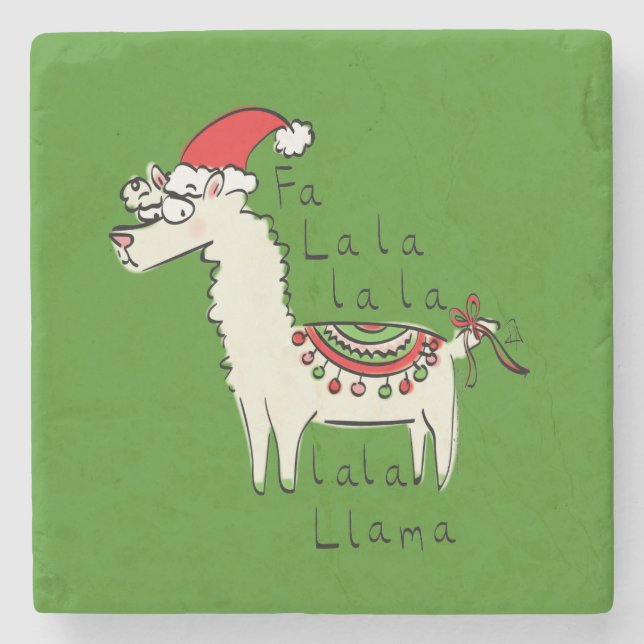 Llama Cute Funny Christmas Holiday Stone Coaster (Front)