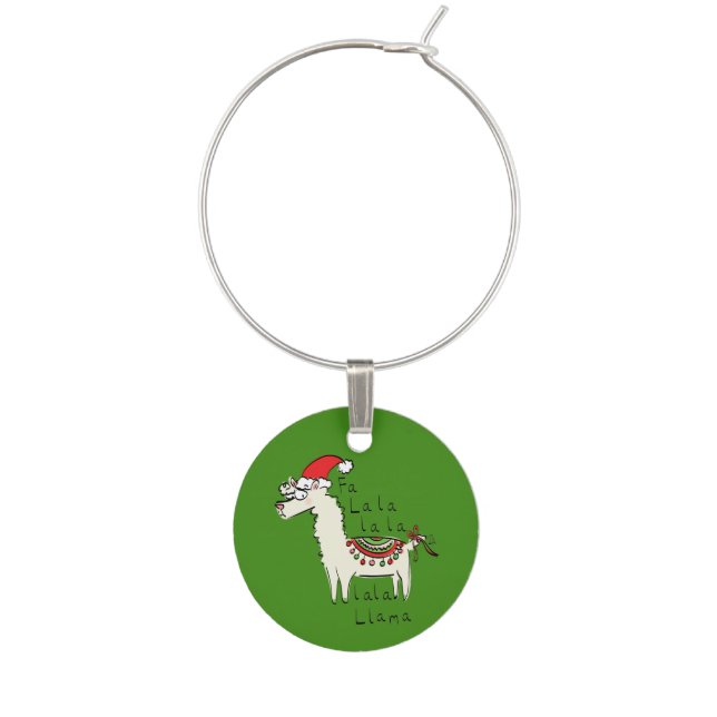 Llama Cute Funny Christmas Holiday Wine Charm (Front)