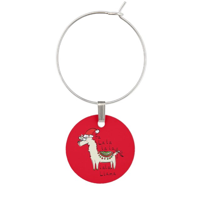 Llama Cute Funny Christmas Holiday Wine Charm (Front)