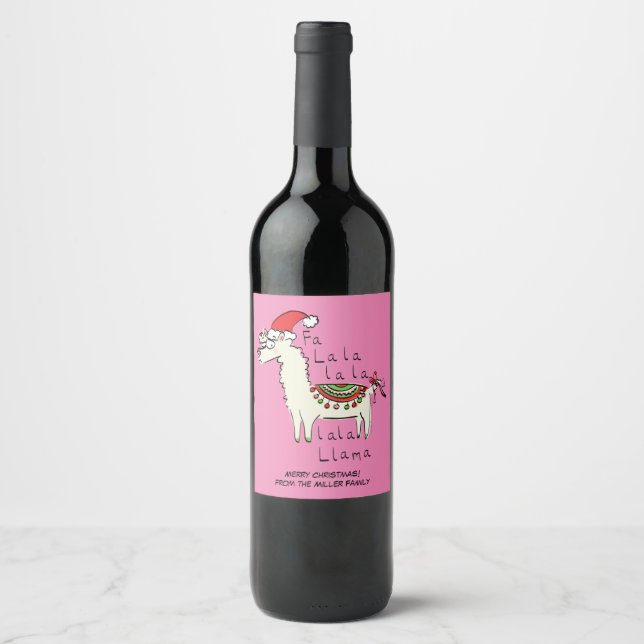 Llama Cute Funny Christmas Holiday Wine Label (Front)