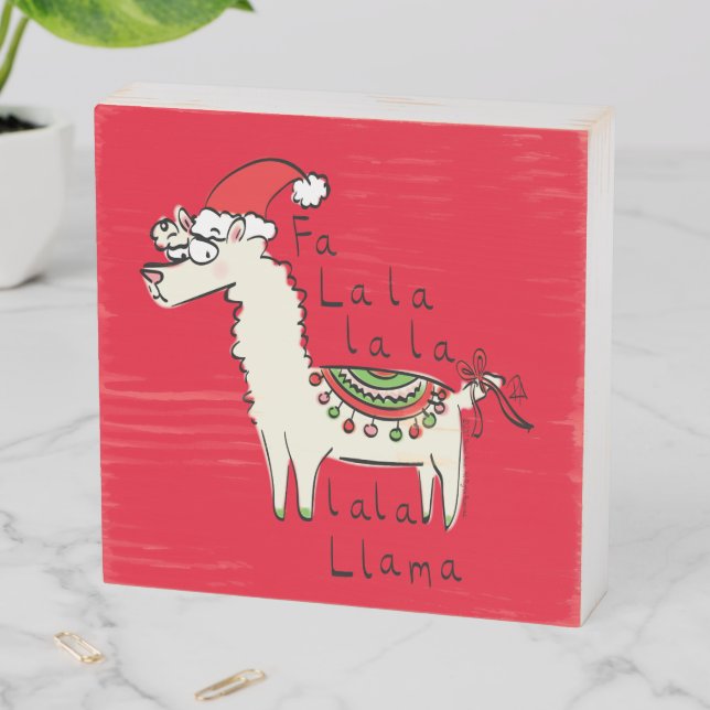 Llama Cute Funny Christmas Holiday Wooden Box Sign (In Situ Horizontal)