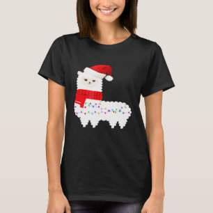 llama Cute Santa Alpaca Christmas Light T-Shirt