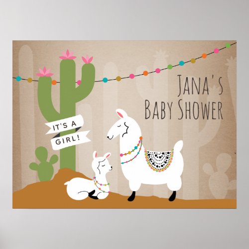Llama Desert Cactus Girl Baby Shower Poster