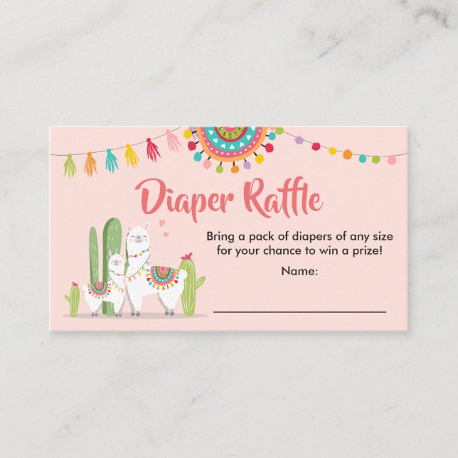 Llama Diaper Raffle Card Fiesta Cactus Baby shower (Front)