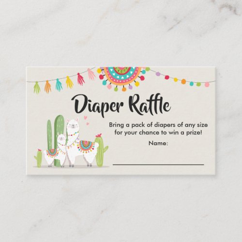Llama Diaper Raffle Card Fiesta Cactus Baby shower