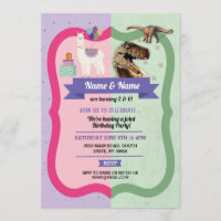 Llama & Dinosaur Invitations Boy Girl Birthday