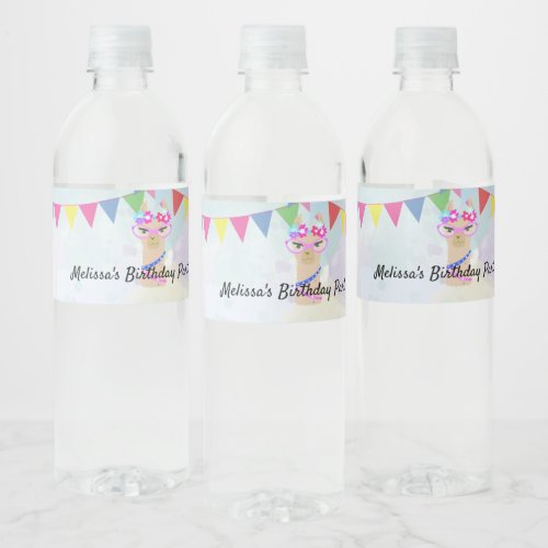 Llama diva happy birthday design personalized water bottle label