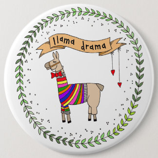 Llama Drama Badge, Rainbow Llama Pinback Button