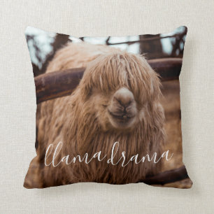 Llama Drama Silly and Fun Alpaca Throw Pillow