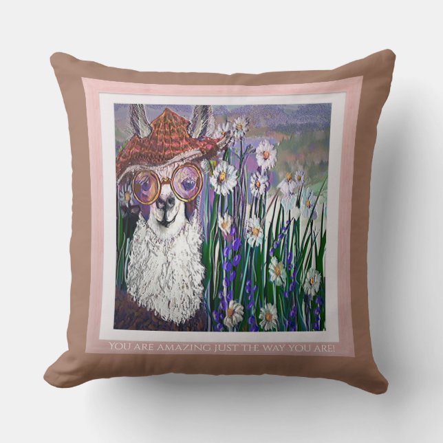 Llama, Dressed Up and Free Throw Pillow (Front)