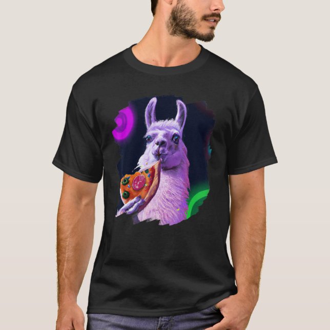 Llama Eating Pizza  Cool Pizza Llamas T-Shirt (Front)