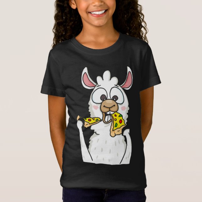 Llama Eating Pizza Funny Alpaca Pizza Food Lover F T-Shirt (Front)