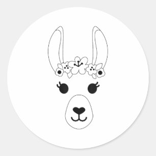 Llama Face Halloween Costume Wreath Flowers Alpaca Classic Round Sticker