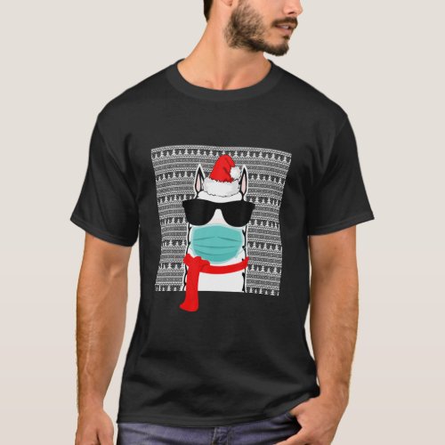 Llama Face Mask Funny Christmas Pajama For Family T_Shirt